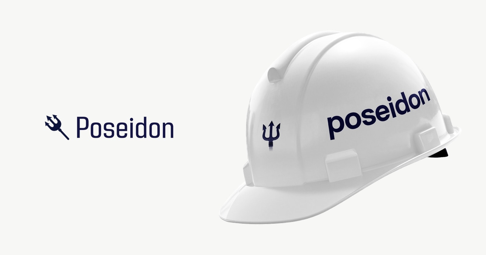 Poseidon branded hard hat beside the Poseidon wordmark